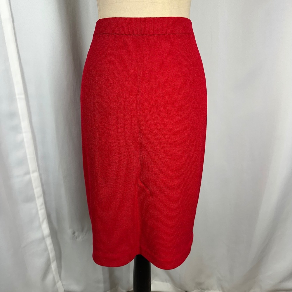 St. John Evening Red Santana Knit Wool Blend Pencil Skirt Size 14 Womens - Picture 3 of 9
